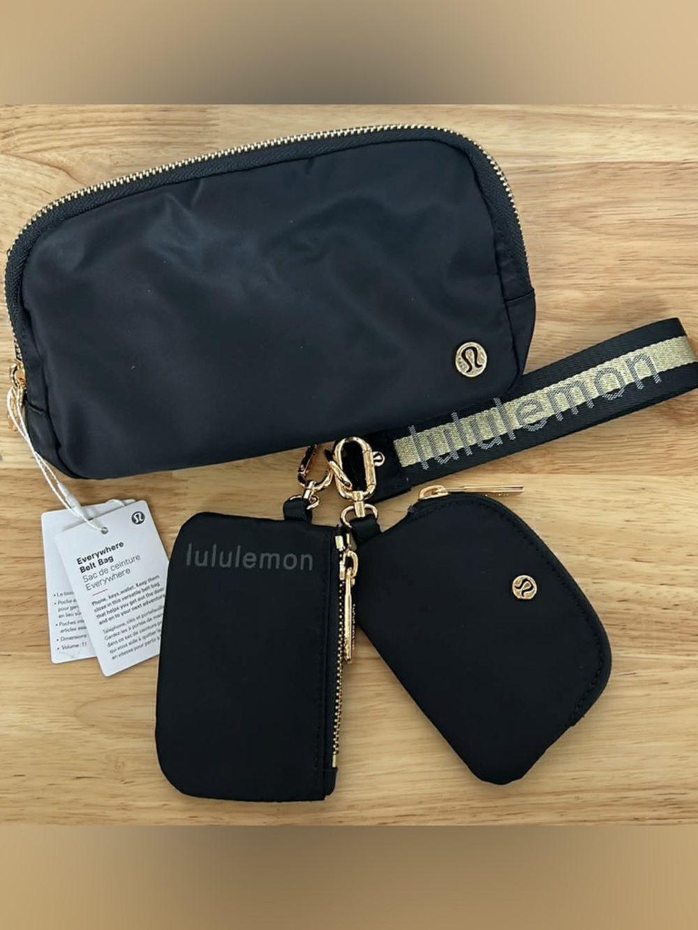 Lululemon Black & Gold Belt Bag & Wristlet Set